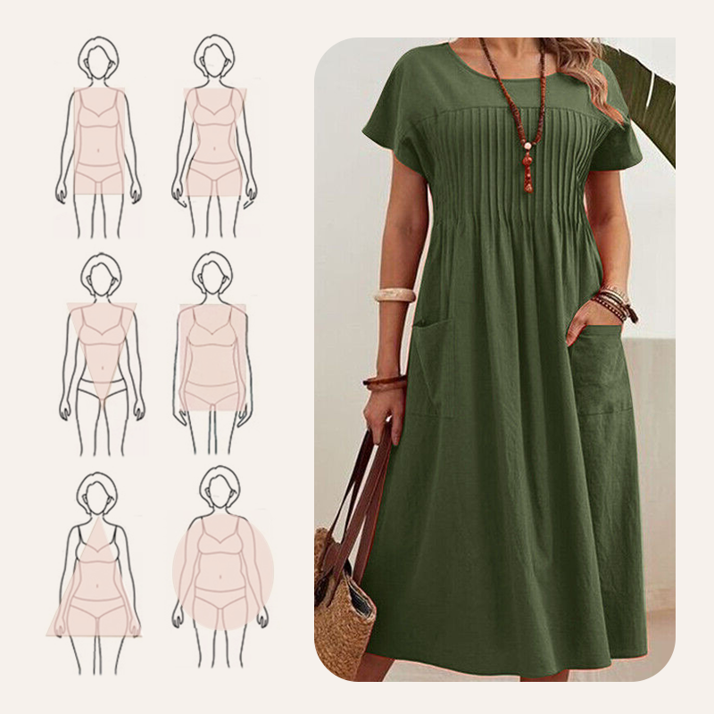 Charley | Faltenkleid für Damen mit kurzen Ärmeln und Taschen