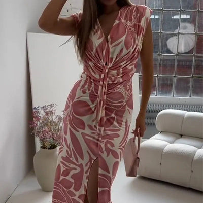 Georgina | Ärmelloses, bedrucktes, geschlitztes Kleid