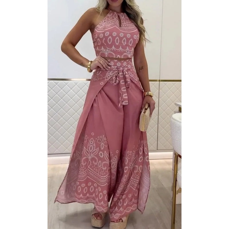 Lauren | Damen-Set mit Retro-Muster und ethnischem Neckholder-Oberteil