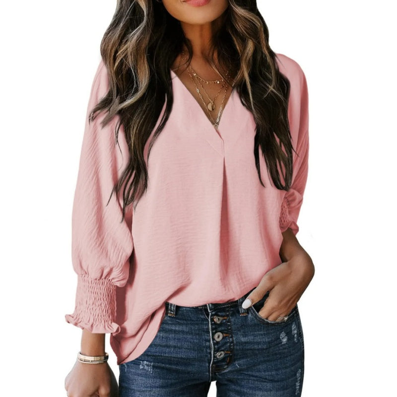 Jermaine | V-Ausschnitt Lässiges 3/4-Ärmel-Loose-Shirt