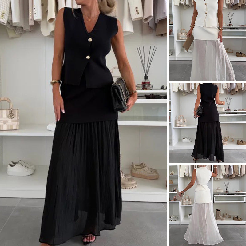 Rose | Sommerschlussverkauf  Strick-Cardigan-Set mit Goldknöpfen und Rock