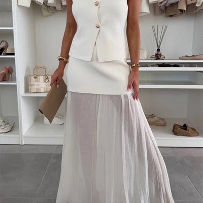 Rose | Sommerschlussverkauf  Strick-Cardigan-Set mit Goldknöpfen und Rock