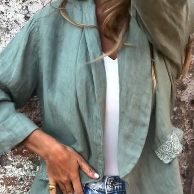 Salvatore | Baumwoll-Leinen-Damenjacke mit offener Front