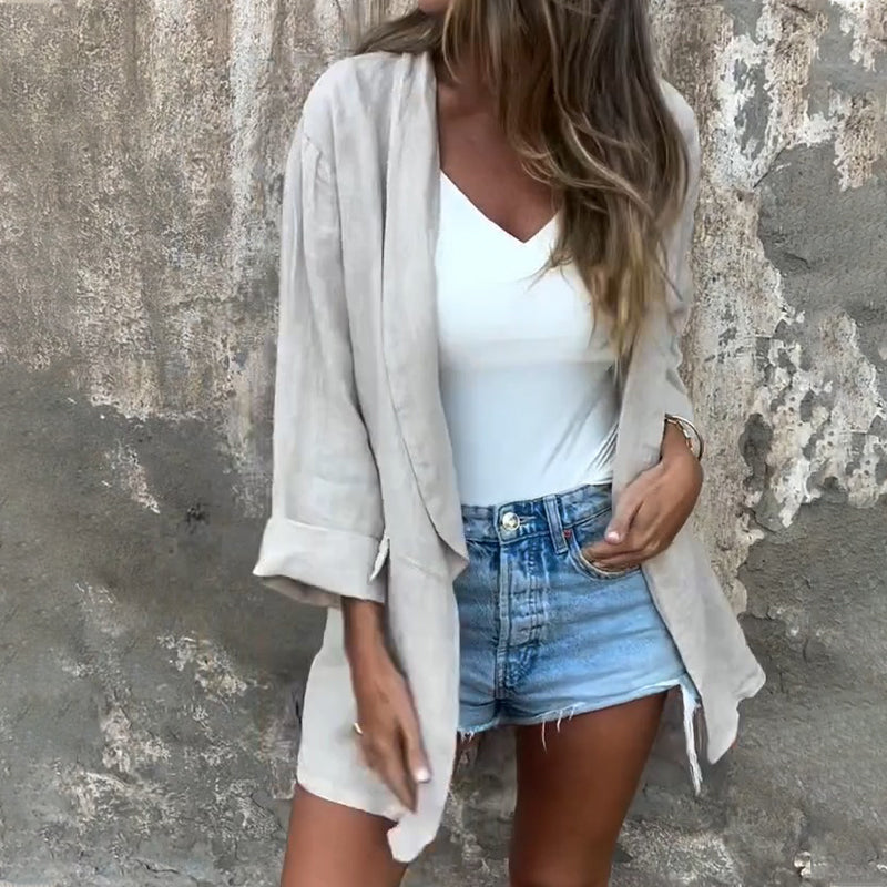 Salvatore | Baumwoll-Leinen-Damenjacke mit offener Front