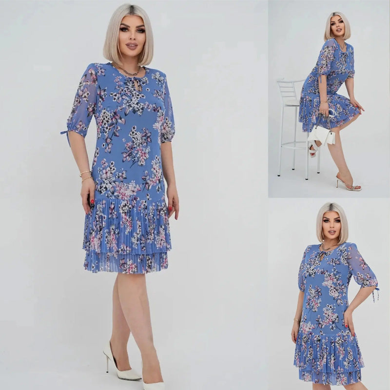 Rylie | Elegantes Chiffon-Langkleid mit Plisseé und kurzen Ärmeln