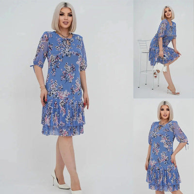 Lorelai | Elegantes Chiffon-Langkleid mit Plissee und kurzen Ärmeln