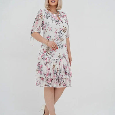 Rylie | Elegantes Chiffon-Langkleid mit Plisseé und kurzen Ärmeln