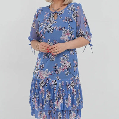 Rylie | Elegantes Chiffon-Langkleid mit Plisseé und kurzen Ärmeln