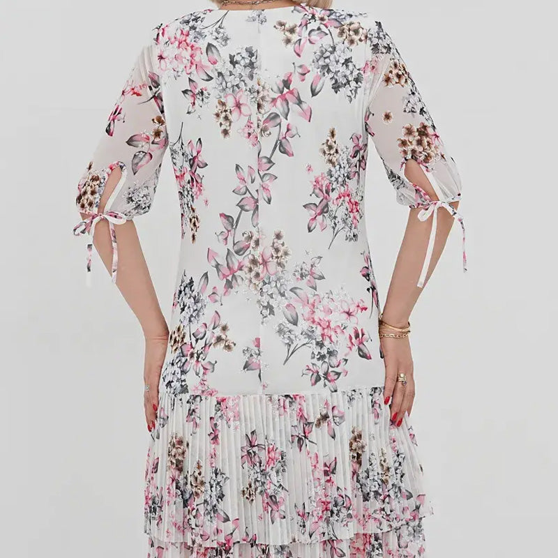 Rylie | Elegantes Chiffon-Langkleid mit Plisseé und kurzen Ärmeln