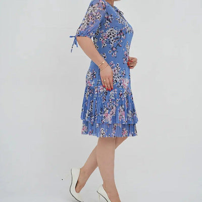 Lorelai | Elegantes Chiffon-Langkleid mit Plissee und kurzen Ärmeln