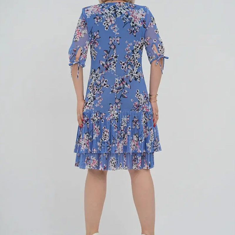 Rylie | Elegantes Chiffon-Langkleid mit Plisseé und kurzen Ärmeln