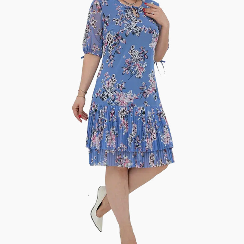 Rylie | Elegantes Chiffon-Langkleid mit Plisseé und kurzen Ärmeln