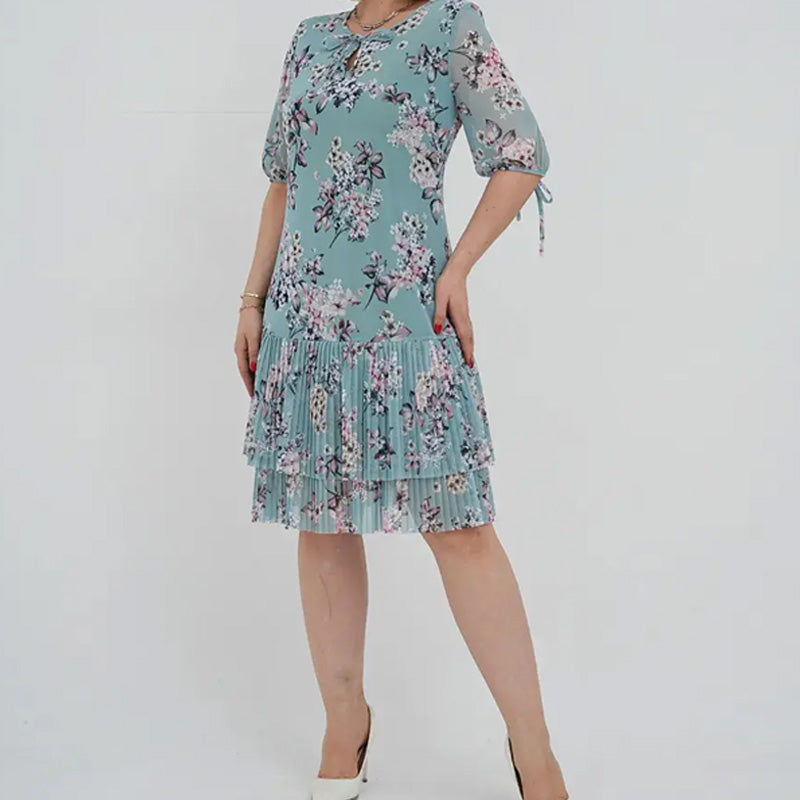 Rylie | Elegantes Chiffon-Langkleid mit Plisseé und kurzen Ärmeln