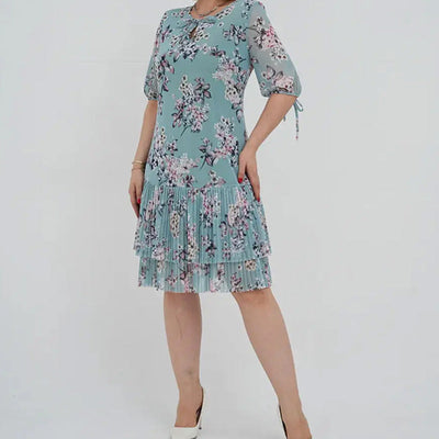 Rylie | Elegantes Chiffon-Langkleid mit Plisseé und kurzen Ärmeln