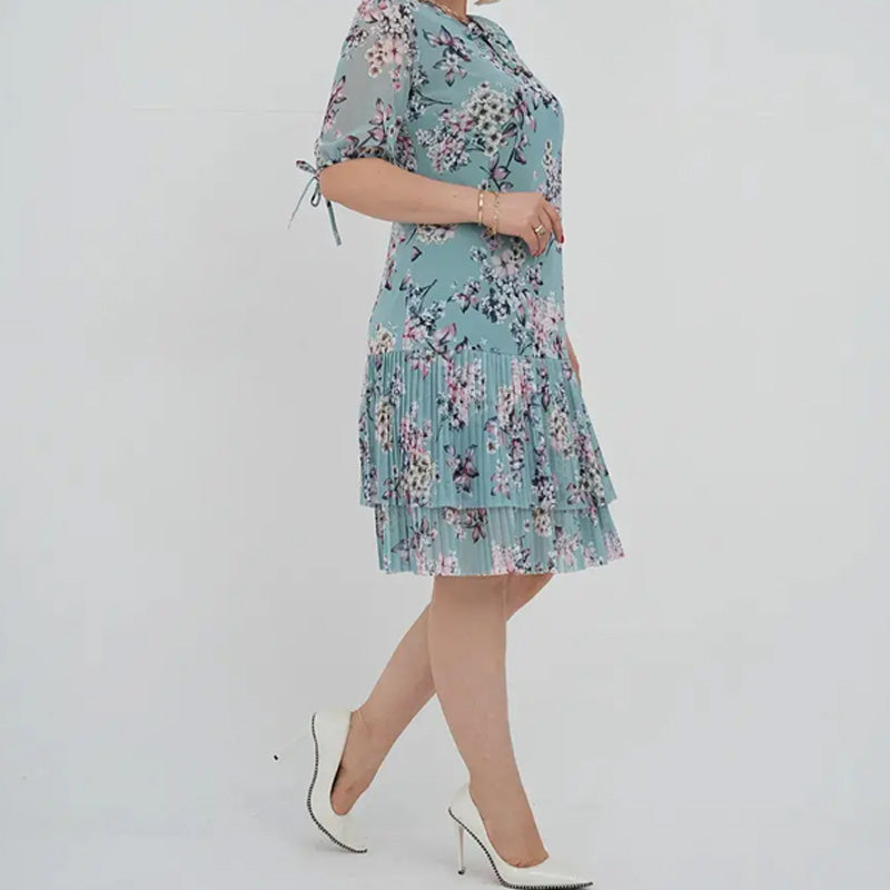 Lorelai | Elegantes Chiffon-Langkleid mit Plissee und kurzen Ärmeln