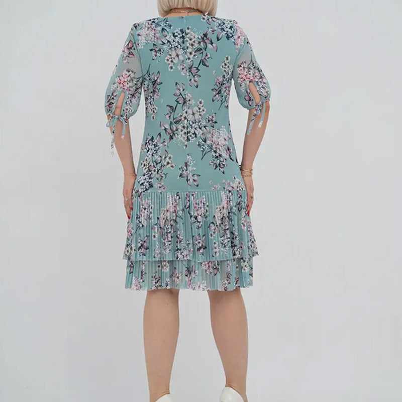 Rylie | Elegantes Chiffon-Langkleid mit Plisseé und kurzen Ärmeln