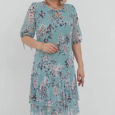 Rylie | Elegantes Chiffon-Langkleid mit Plisseé und kurzen Ärmeln