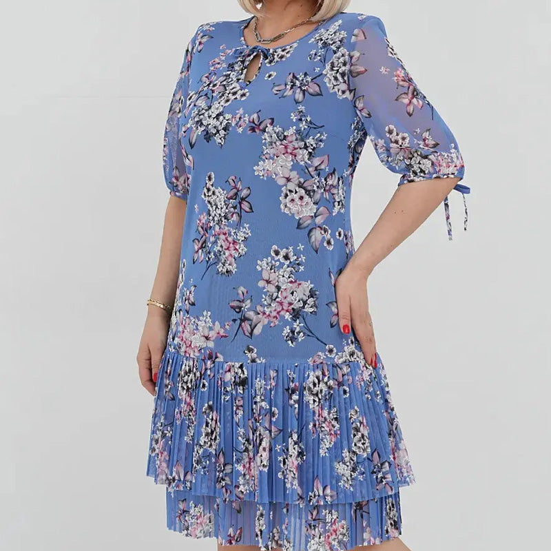 Lorelai | Elegantes Chiffon-Langkleid mit Plissee und kurzen Ärmeln