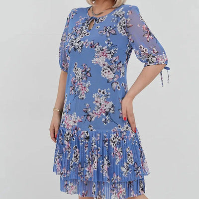 Lorelai | Elegantes Chiffon-Langkleid mit Plissee und kurzen Ärmeln