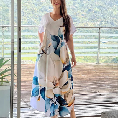 Bayla | Lockere, lässige Damenkleider mit V-Ausschnitt und bedruckten Kurzarm