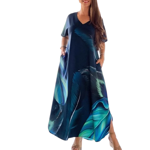 Bayla | Lockere, lässige Damenkleider mit V-Ausschnitt und bedruckten Kurzarm