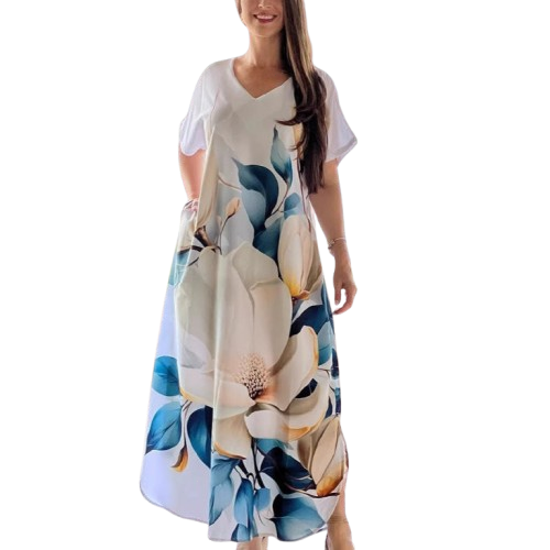 Bayla | Lockere, lässige Damenkleider mit V-Ausschnitt und bedruckten Kurzarm