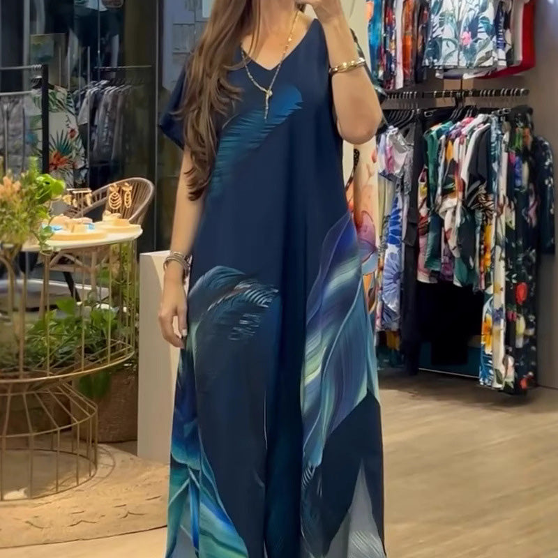 Bayla | Lockere, lässige Damenkleider mit V-Ausschnitt und bedruckten Kurzarm