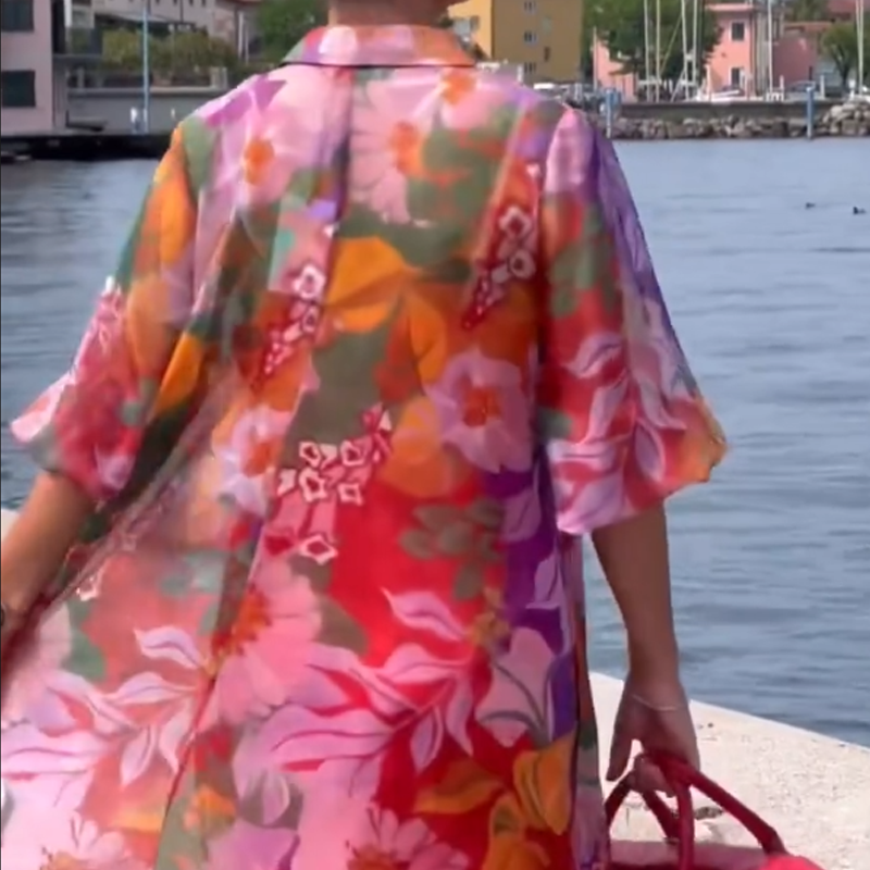 Rasey | Rotes Chiffonkleid mit Blumenmuster