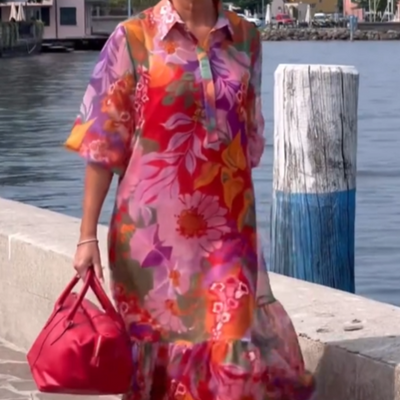 Rasey | Rotes Chiffonkleid mit Blumenmuster