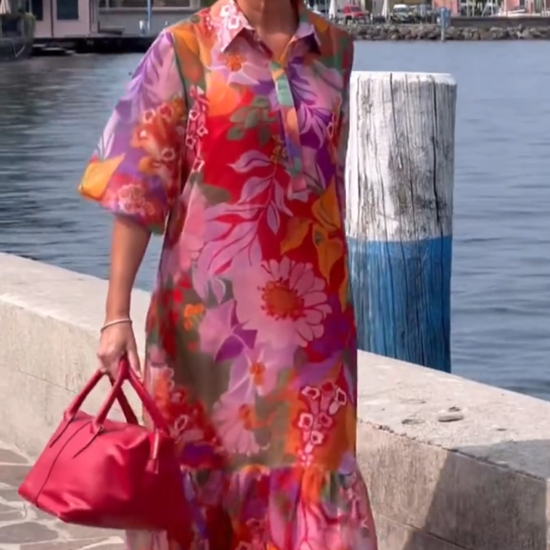 Rasey | Rotes Chiffonkleid mit Blumenmuster