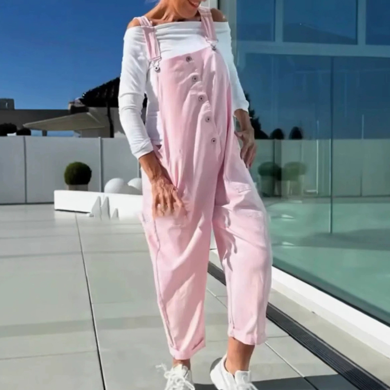 Yael | Süße und lässige Damen-Latzhose in Unifarben mit verstellbaren Trägern