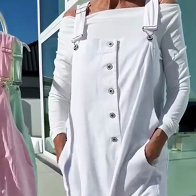 Austin | Süßer, lässiger, einfarbiger Jumpsuit für Damen mit verstellbaren Trägern