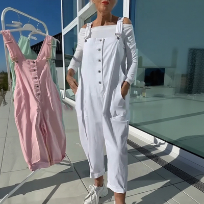 Austin | Süßer, lässiger, einfarbiger Jumpsuit für Damen mit verstellbaren Trägern
