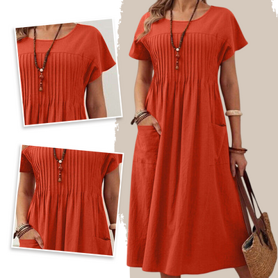 Charley | Faltenkleid für Damen mit kurzen Ärmeln und Taschen