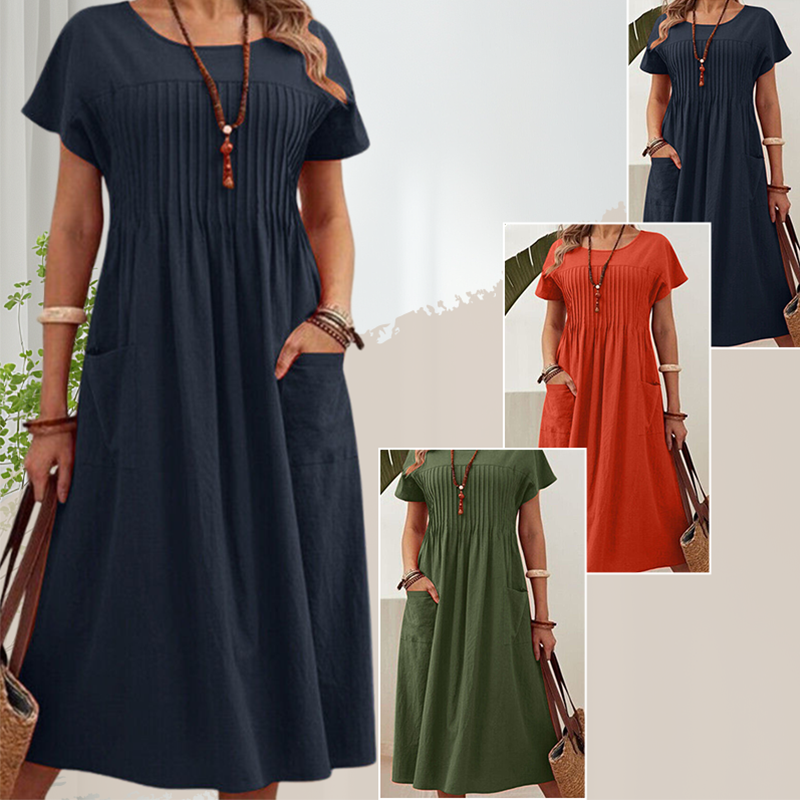 Charley | Faltenkleid für Damen mit kurzen Ärmeln und Taschen