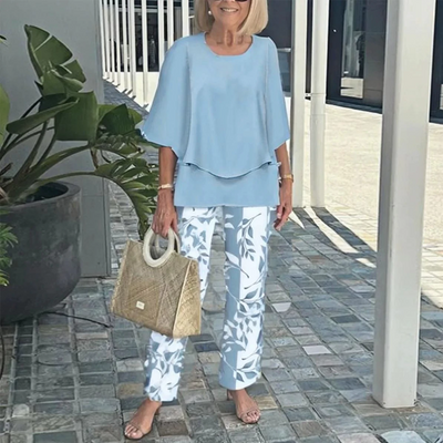 Jean |  Ensemble mit gemusterten Hosen und hochgeschlossenem Top