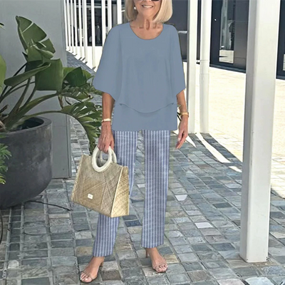 Mariana | Gedruckte Hose und Rundhals-Top-Set