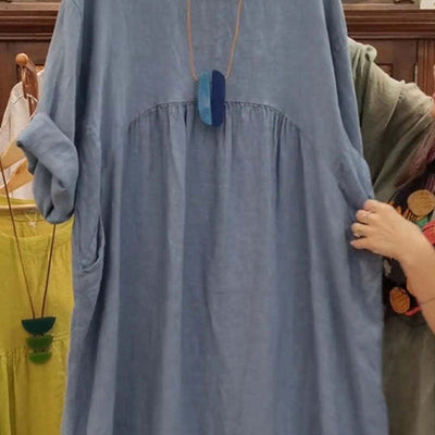 Vana | Lässiges, lockeres, einfarbiges Damenkleid mit Rundhalsausschnitt, 3/4-Ärmeln und Taschen