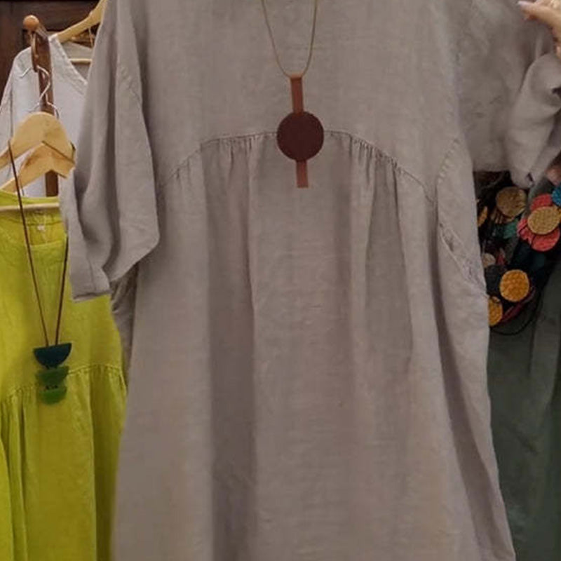 Vana | Lässiges, lockeres, einfarbiges Damenkleid mit Rundhalsausschnitt, 3/4-Ärmeln und Taschen