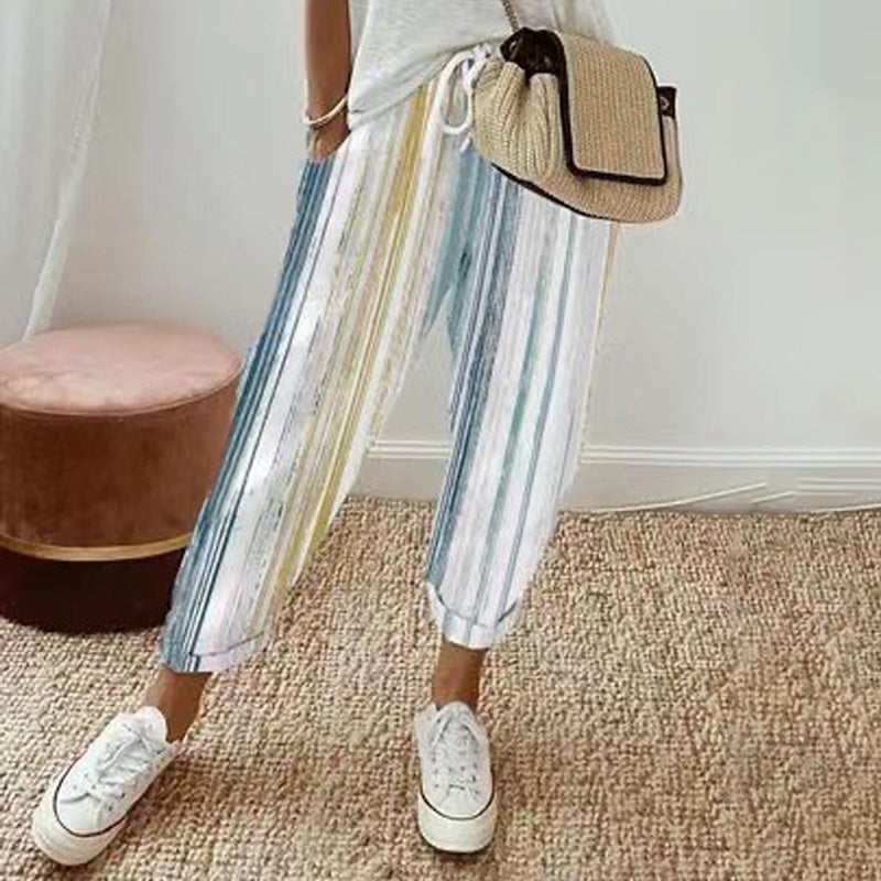 Camen | Gestreifte Damenhose aus Leinen und Baumwolle