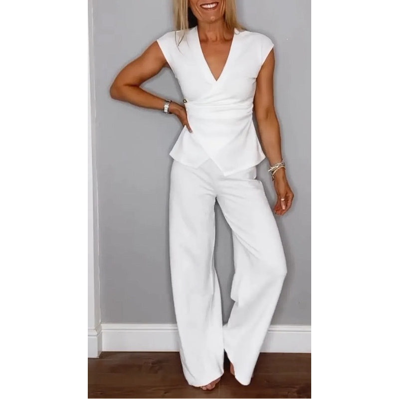 Sam | Damen elegantes Set: Oberteil mit V-Ausschnitt und Hose