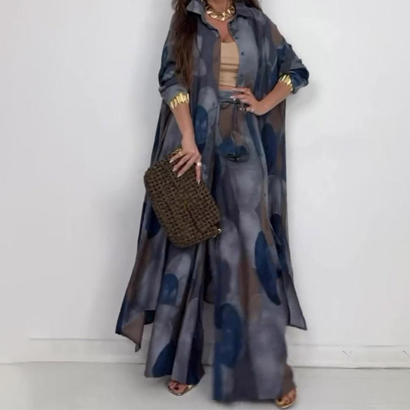 Ora | Modisches 2-teiliges Set mit Druck: Langarm-Bluse und Weitbeinhose