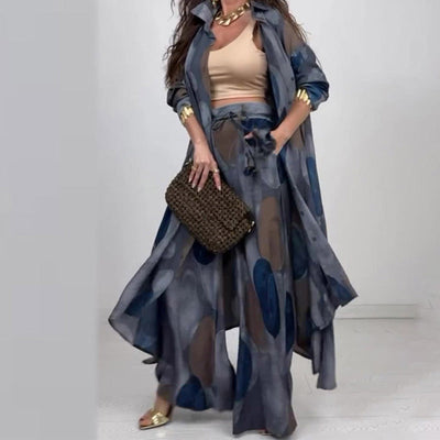 Ora | Modisches 2-teiliges Set mit Druck: Langarm-Bluse und Weitbeinhose