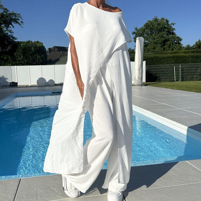 Colleen | Einfarbiges Set aus schulterfreiem Oberteil und Hose