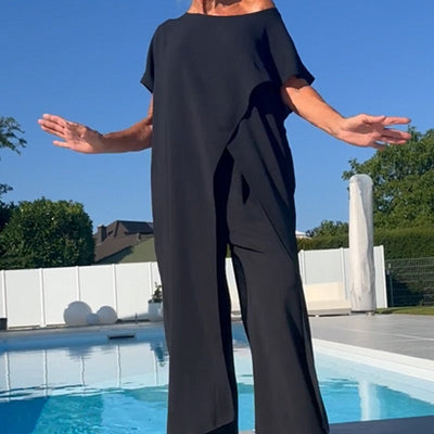 Colleen | Einfarbiges Set aus schulterfreiem Oberteil und Hose