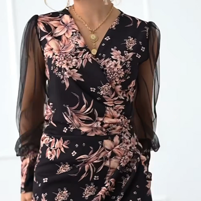 Daniela | Langärmelige Kleider mit V-Ausschnitt und Blumenmuster für Frauen