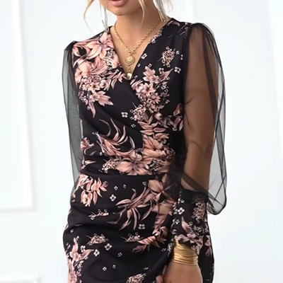 Daniela | Langärmelige Kleider mit V-Ausschnitt und Blumenmuster für Frauen