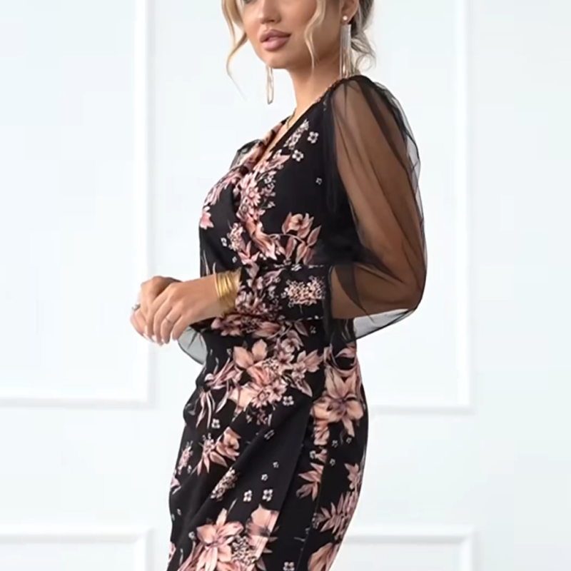 Daniela | Langärmelige Kleider mit V-Ausschnitt und Blumenmuster für Frauen