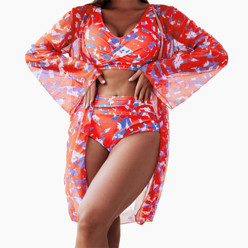 Emmett | Damen 3-teiliger Bikini-Set mit Cover-Up-Oberteil