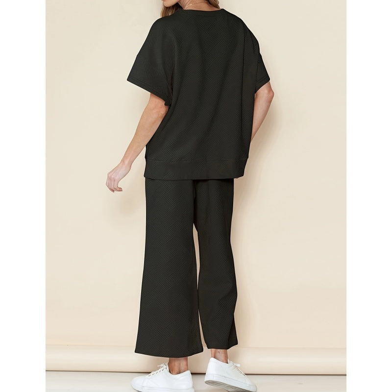 Molly | Sommer-Schnäppchen -50% Rabatt - Lässiges, lockeres, einfarbiges, kurzärmliges Oberteil und weite Hose, zweiteiliges Set